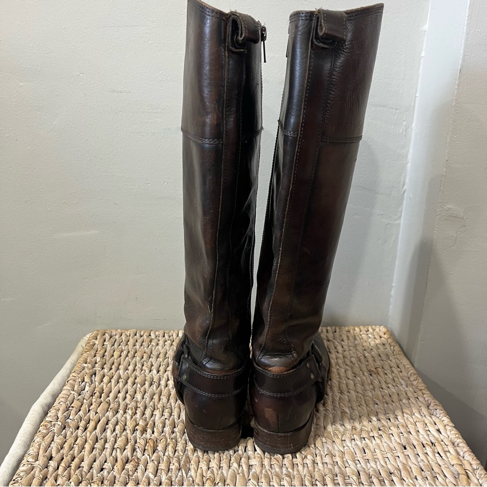 Frye Tall Dark Brown Button Back Full-Zip Women's boots Riding Boots Size 7.5 B - Picture 7 of 13